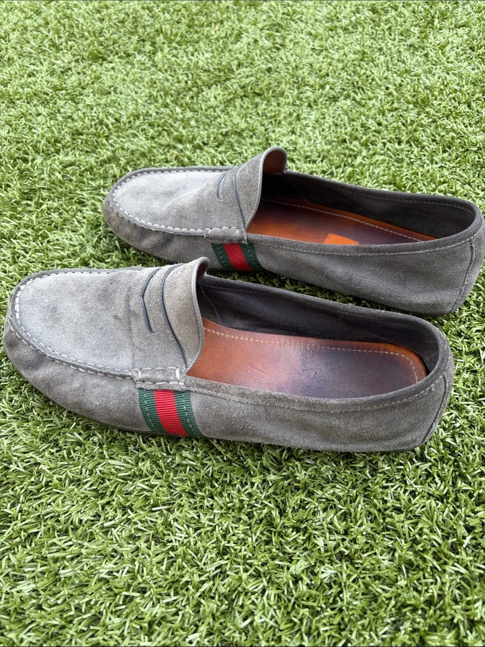 Gucci gray suede driving loafers